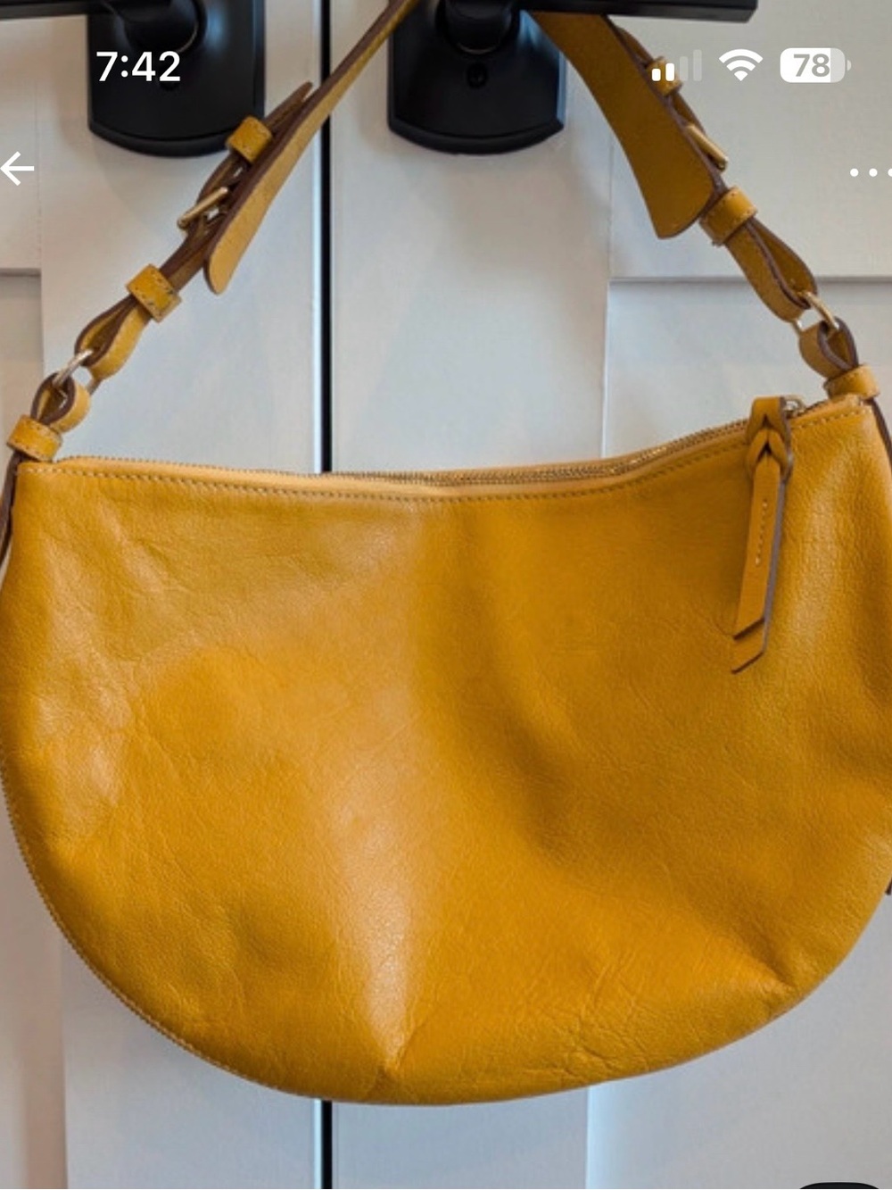 Dooney & Bourke Mustard Yellow Leather Hobo Shoulder Bag - Picture 3 of 4